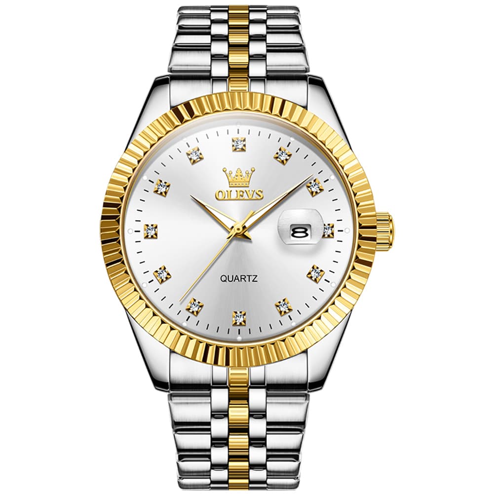 OLEVS Couple Watches Fluted Bezel Diamond Dial Quartz Watch 5526 Jubilee Band for His and Hers - Olevs Watch Store