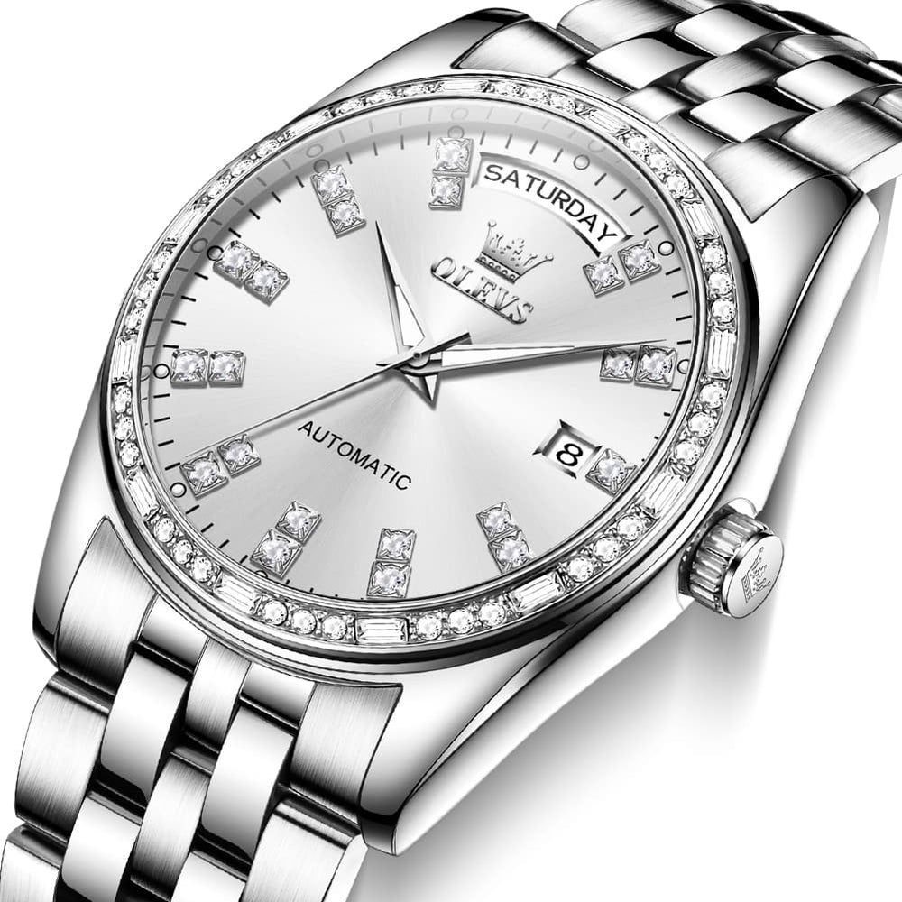 OLEVS Diamond Bezel Day Date Automatic Mechanical Watch 9802 for Men - Full Gold Watch | Olevs Watch Store