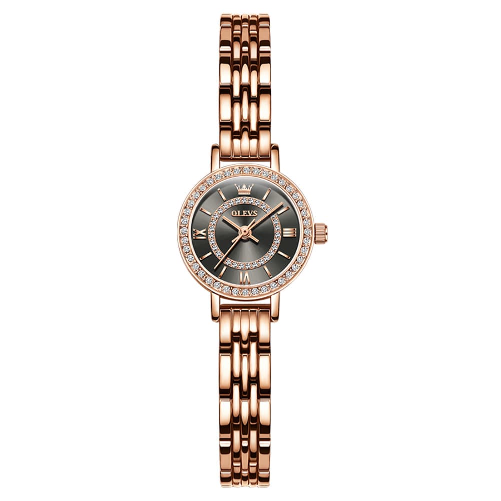 OLEVS Diamond Bezel Jewelry Bracelet Watch 5508 Petite Quartz for Women - Rose Gold Black Watch | Olevs Watch Store