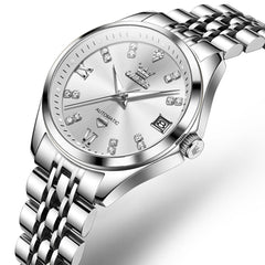 OLEVS Diamond Dial Automatic Mechanical Watch 9801 Date Display for Women - Silver White Watch | Olevs Watch Store
