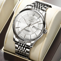 OLEVS Diamond Dial Day Date Automatic Mechanical Watch 9927 for Men - Silver White Watch | Olevs Watch Store
