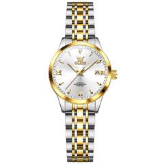 OLEVS Diamond Dial Day Date Automatic Mechanical Watch 9956 for Women - Two Tone White Watch | Olevs Watch Store