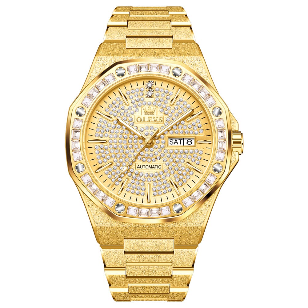 OLEVS Iced Out Diamond Octagonal Automatic Mechanical Watch 9803 for Men - Silver White Watch | Olevs Watch Store