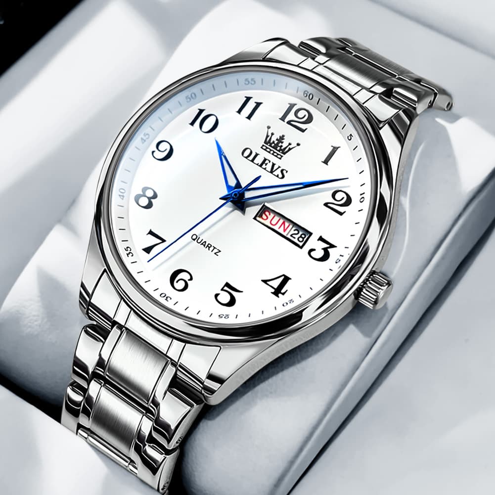 OLEVS Men and Women Couple Watch Stainless Steel Quartz Day Date Arabic Numerals 5567 - Olevs Watch Store