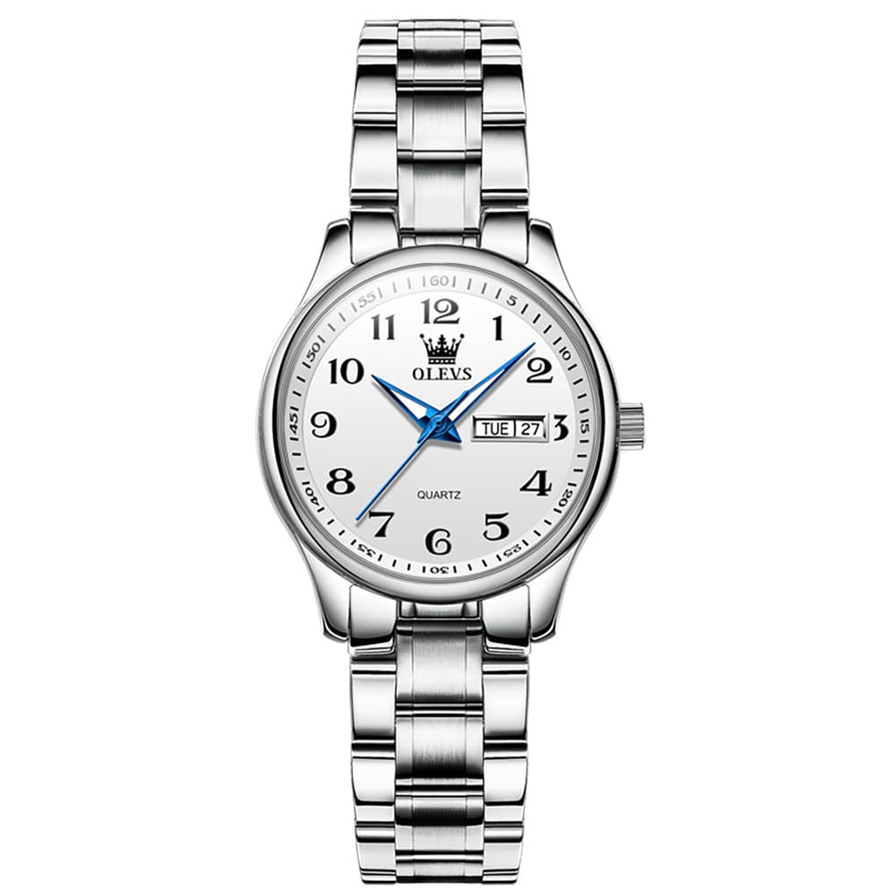 OLEVS Men and Women Couple Watch Stainless Steel Quartz Day Date Arabic Numerals 5567 - Olevs Watch Store