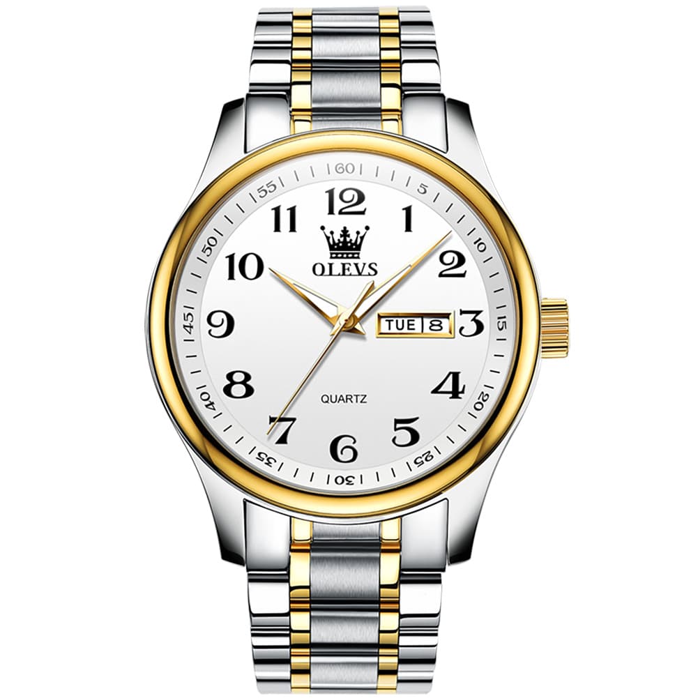 OLEVS Men and Women Couple Watch Stainless Steel Quartz Day Date Arabic Numerals 5567 - Olevs Watch Store