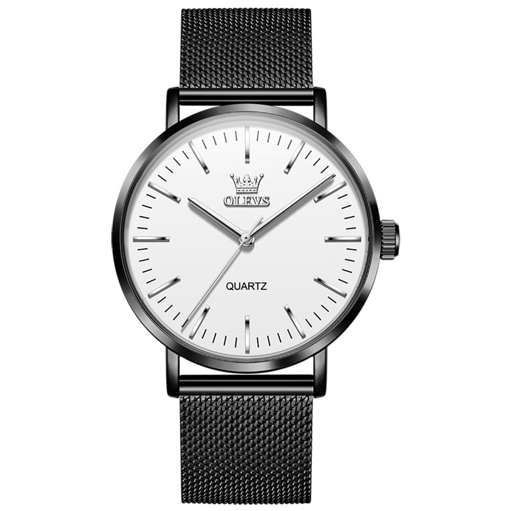 OLEVS Minimalist Ultra Thin Mesh Quartz Watch 7125 for Men - Black White Watch | Olevs Watch Store