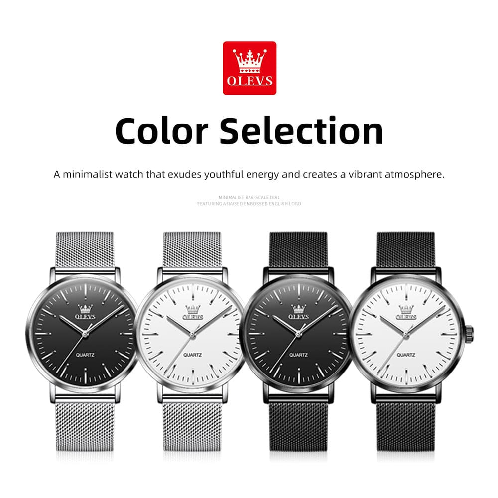 OLEVS Minimalist Ultra Thin Mesh Quartz Watch 7125 for Men - Black White Watch | Olevs Watch Store