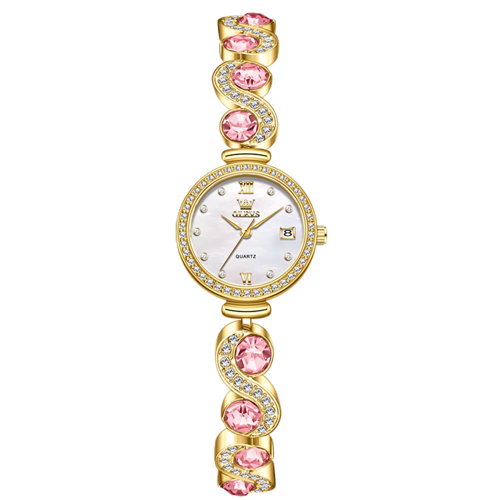 OLEVS Women Jewelry Bracelet Watch Pink Diamond Mother of Pearl Date Quartz 5633 - Silver Pink Diamond | Olevs Watch Store