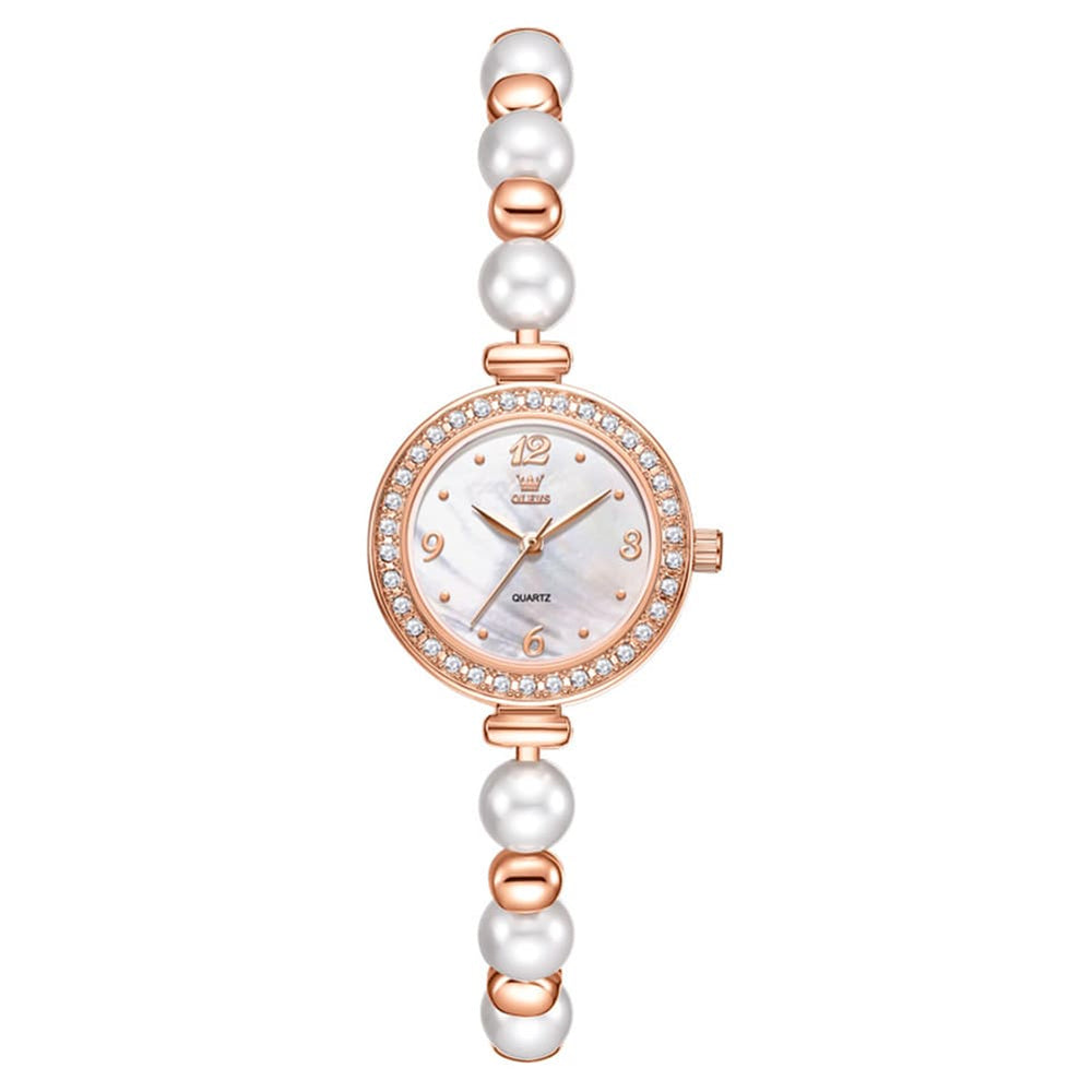 OLEVS Women Pearl Bracelet Watch Diamond Bezel Mother of Pearl Quartz 5640 - Rose Gold White Dial Watch | Olevs Watch Store