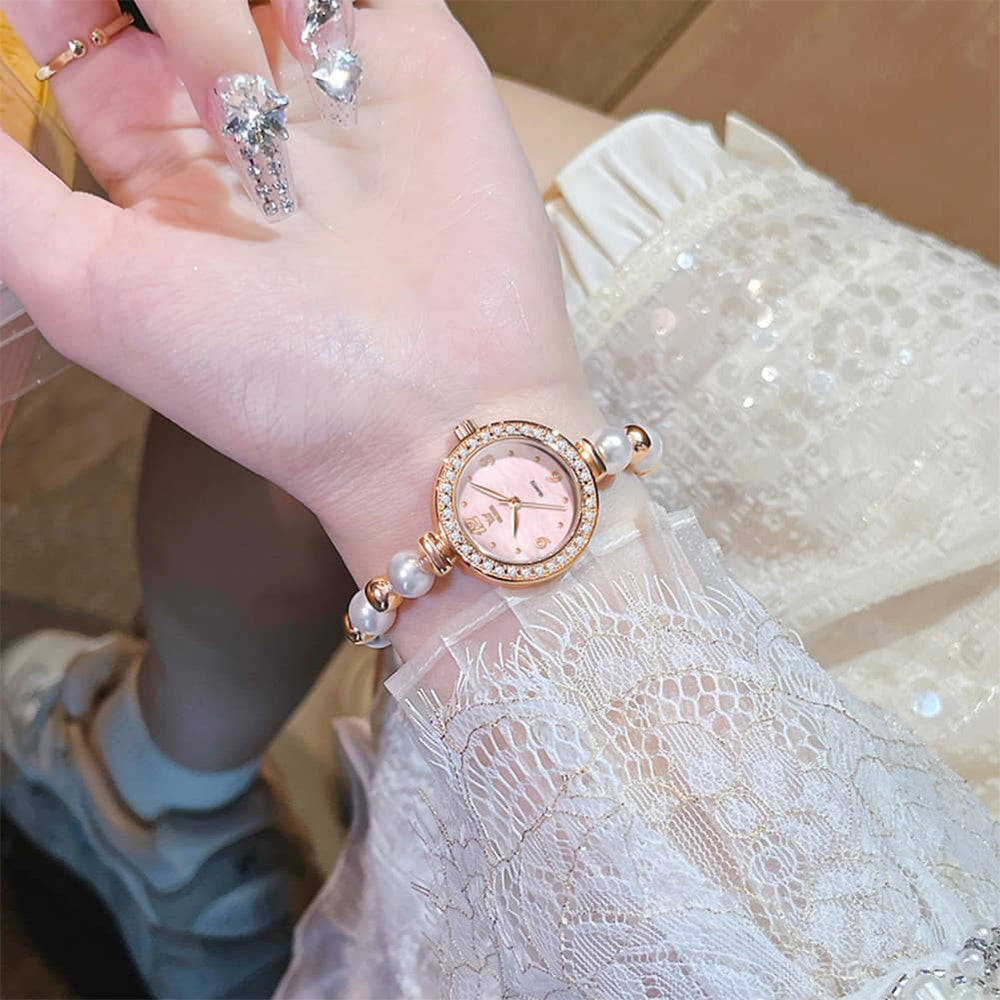 OLEVS Women Pearl Bracelet Watch Diamond Bezel Mother of Pearl Quartz 5640 - Rose Gold White Dial Watch | Olevs Watch Store