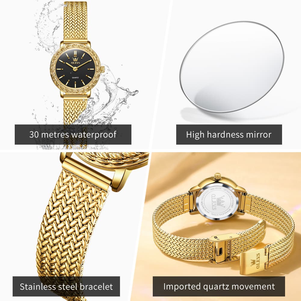 OLEVS Women Vintage Dress Watch Carved Bezel Woven Stainless Steel Quartz 5643 - Silver White Dial Watch | Olevs Watch Store