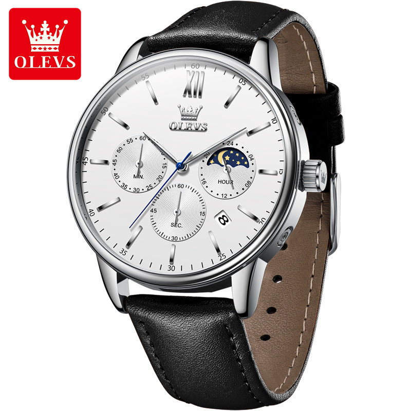 OLEVS 2922 Moon Phase Leather Dress Watch For Men